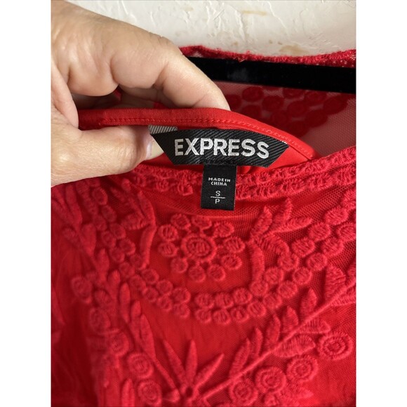 Express Red Lace Mesh Floral Embroidered Dress S Fairy Core Holiday Party - Picture 4 of 7